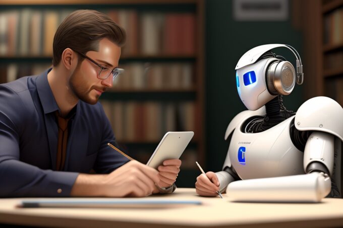 a detailed portrait of a white teacher talking wit